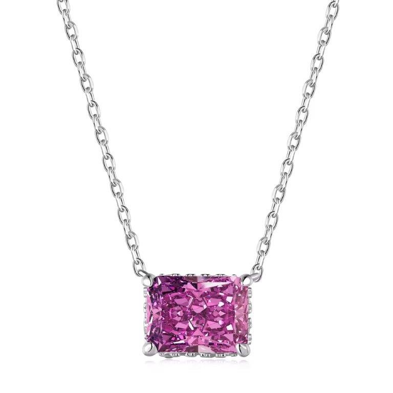 2.0ct 925 Silver Cubic Zirconia Rectangle Pendant Necklace