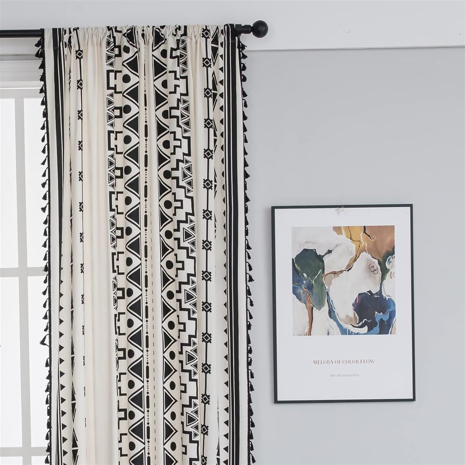 Sutuo Home Black and White Boho Curtain 84 Inches Length for Bedroom, Print
