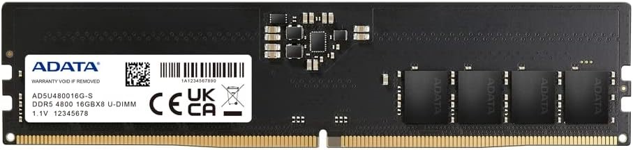 PNY ADATA 16GB (1x16GB) DDR5 UDIMM 4800MHz CL40 V1.1 Desktop PC Memory, Bla