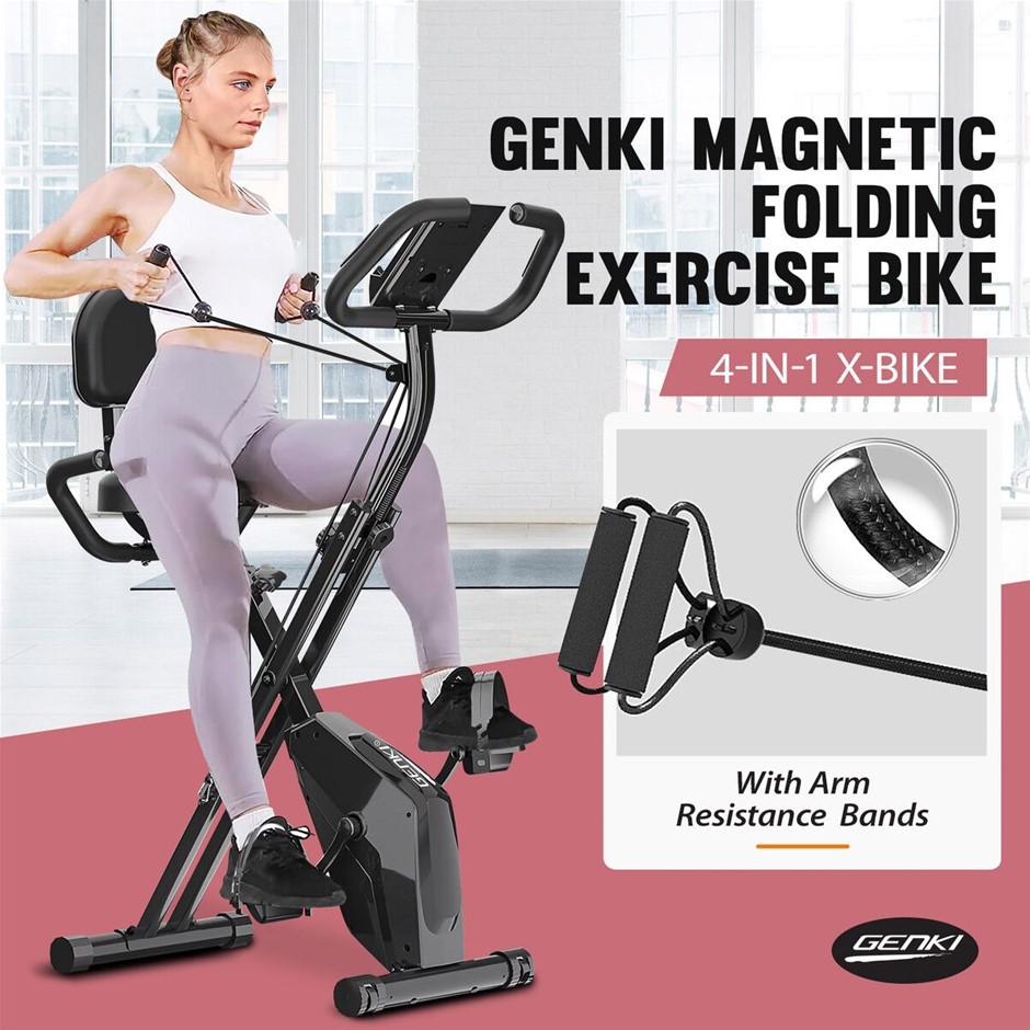 Genki 4in1 Foldable Exercise Bike Magnetic Adjustable Resistance LCD Screen