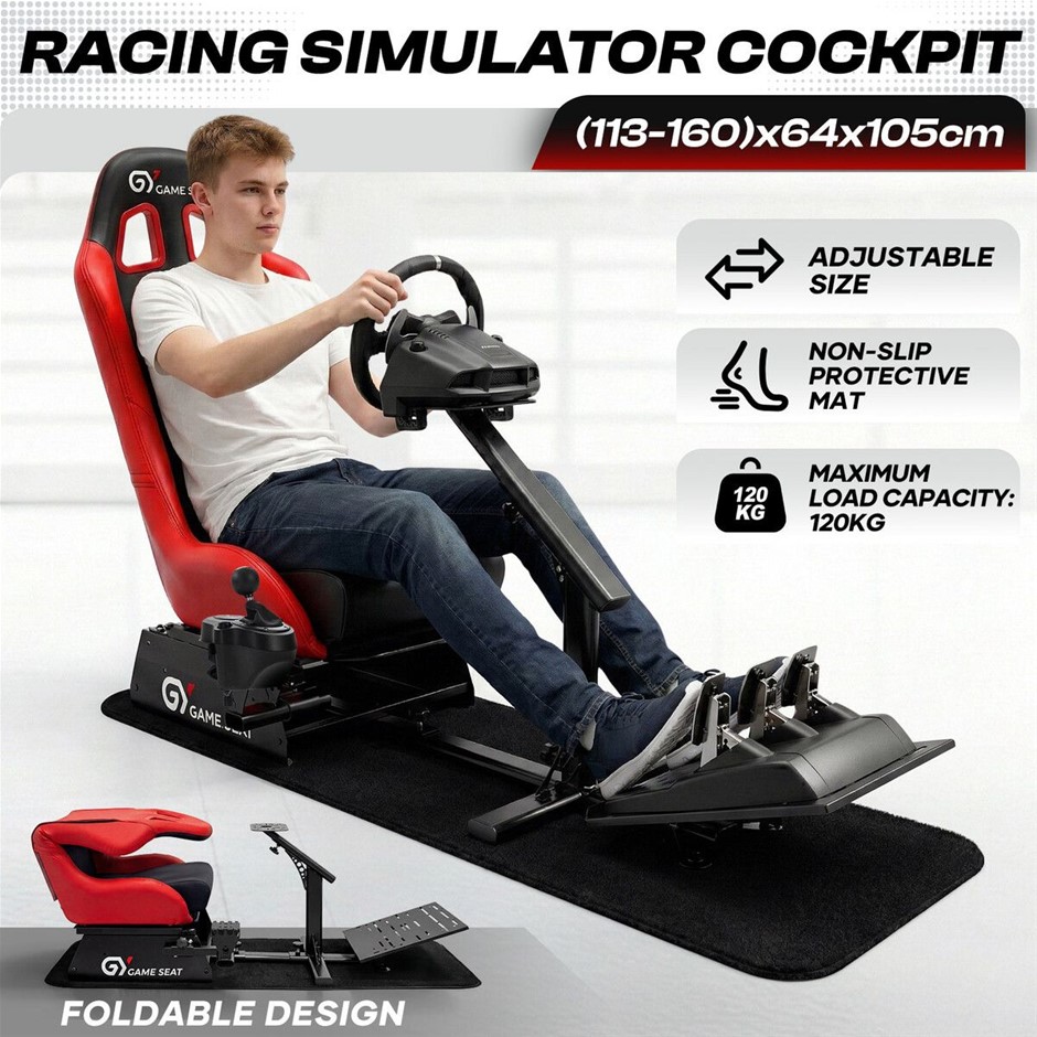 Racing Simulator Cockpit Wheel Stand Gaming Chair Foldable Adjustable Red