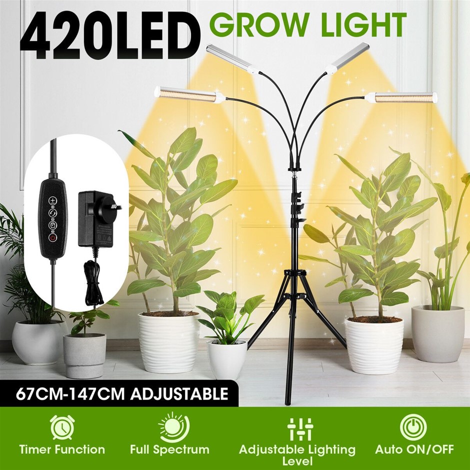 200W Full Spectrum LED Grow Light 420 LEDs 4 Heads Auto Timer