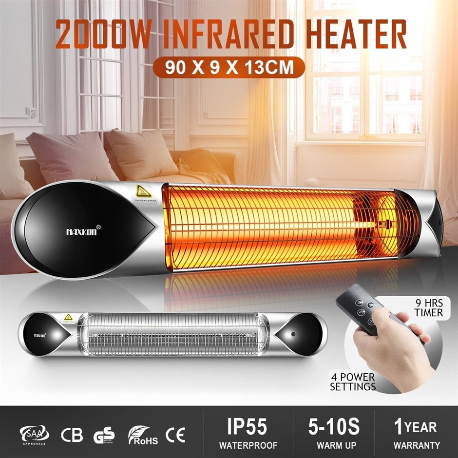 2000W Carbon Fibre Infrared Patio Strip Heater Remote Control Silver