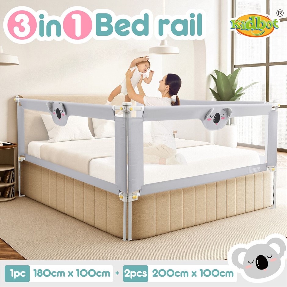 King Size Toddler BedRail Folding Safety Guard 3Pcs 100cm Height Adjustable