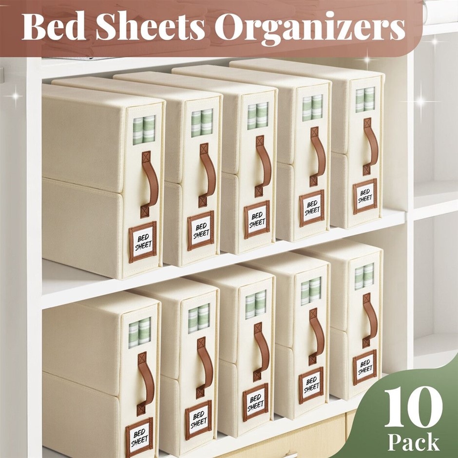 10Pcs Foldable Bed Sheet Organiser Set Bedding Storage Bin w/ View Window