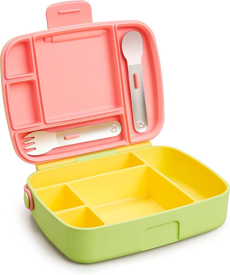 MUNCHKIN Lunch Bento Box for Kids, Includes Utensils, Yellow.