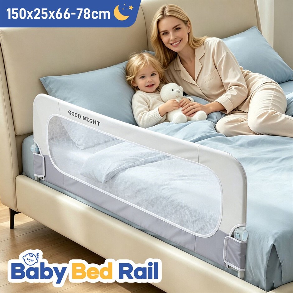 Single Kids Bed Rail Safety Guard Foldable Mesh 150cm Height Adjustable