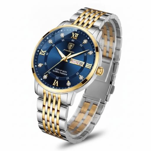 POEDAGAR Luxury Blue Dial Watch with Premium Gift Box