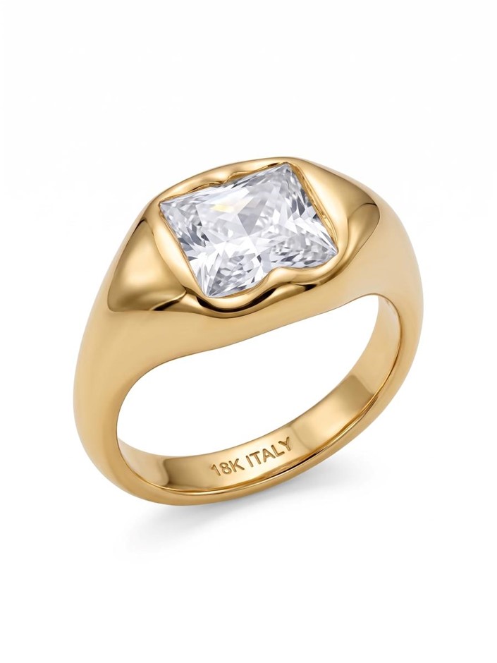 18K/ITALY Yellow Gold BondedRing -Emerald Cut -Quality Guarantee-7US