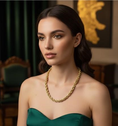 14K/Italy Stamped Yellow Gold Bonded Rope Chain -45cm-Bonus Gift