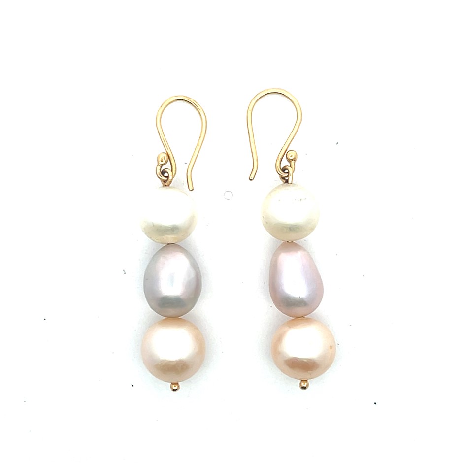 A pair of 18ct yellow gold cultured pearl drop earrings