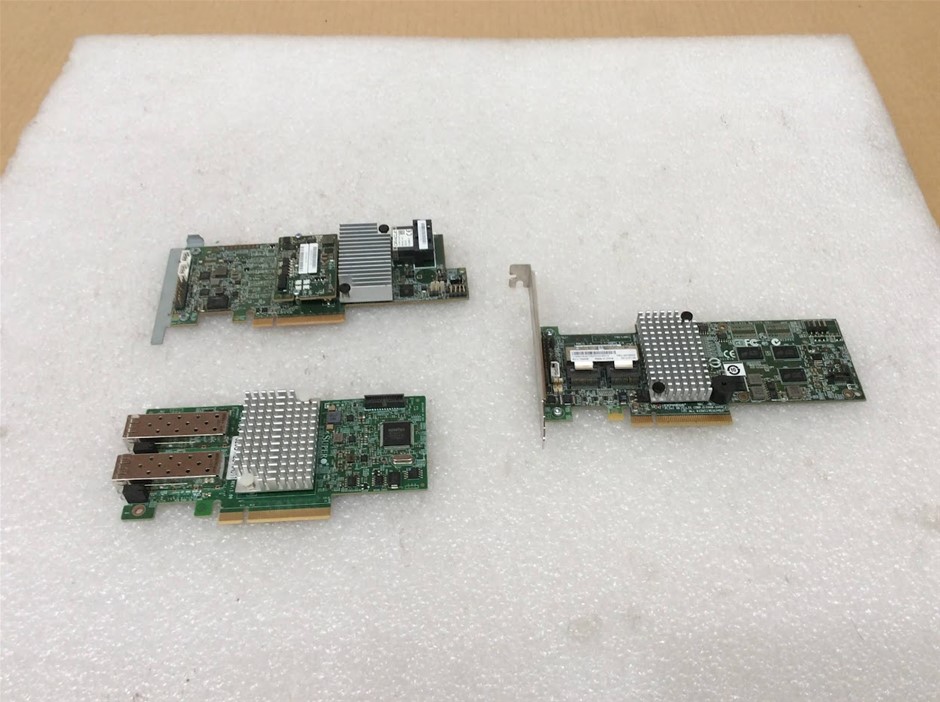 Mixed Brand PCIe RAID Controller & Network Adapter Cards (Lot of 3)