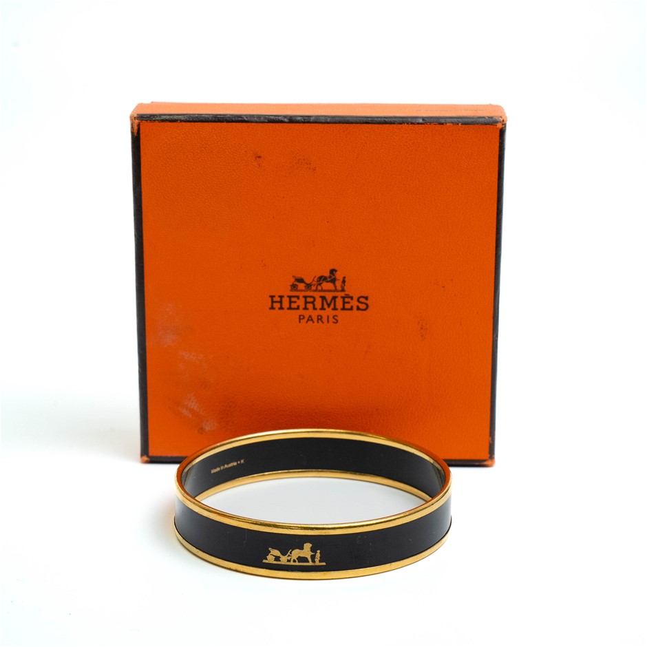 Hermès Black Enamel Bangle Bracelet