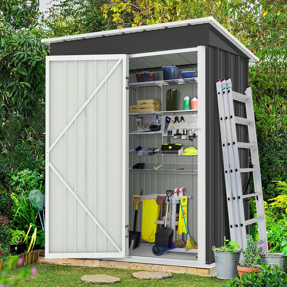 Garden Storage Shed Steel Tool Garage Lockable w/ Tilted Roof 160x95x180cm