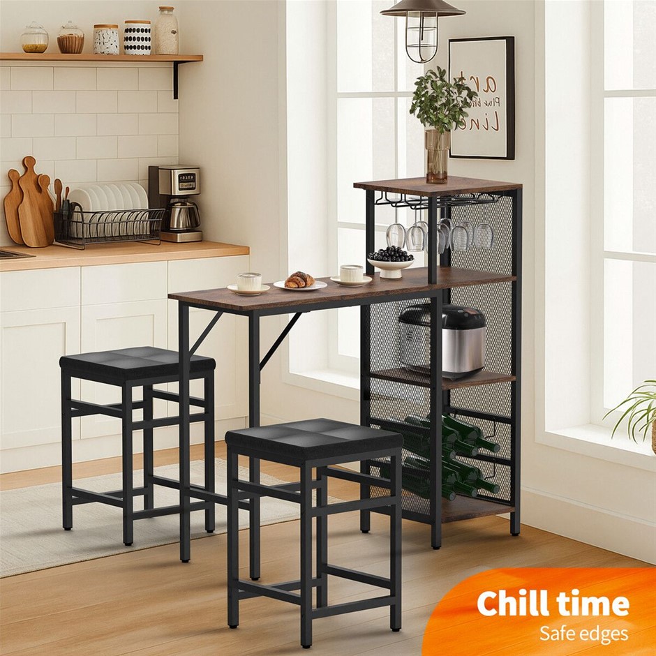 Bar Table and 2 Stools Set for Home Kitchen Cafe