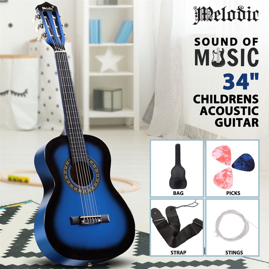 Melodic 34" Kids Acoustic Guitar 6 String Wooden Guitar with Tuner Blue