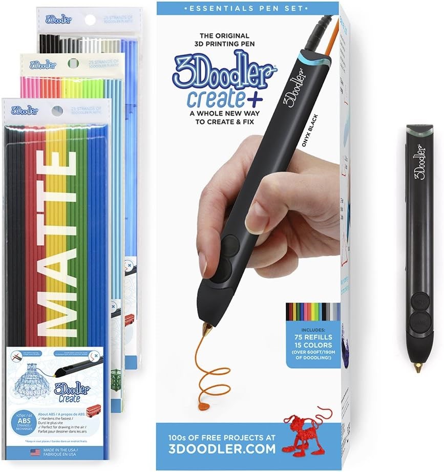 3DOODLER Create+ 3D Printing Pen - Onyx Black (2021 Model) - with Refill Fi