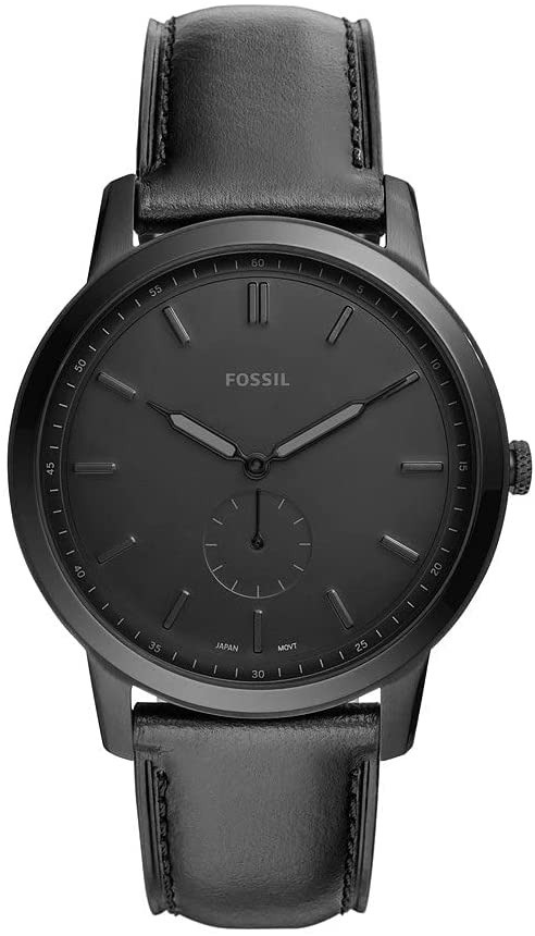 FOSSIL Men's 44mm Minimalist Watch, Black Dial, Black Leather Band, FS5447.