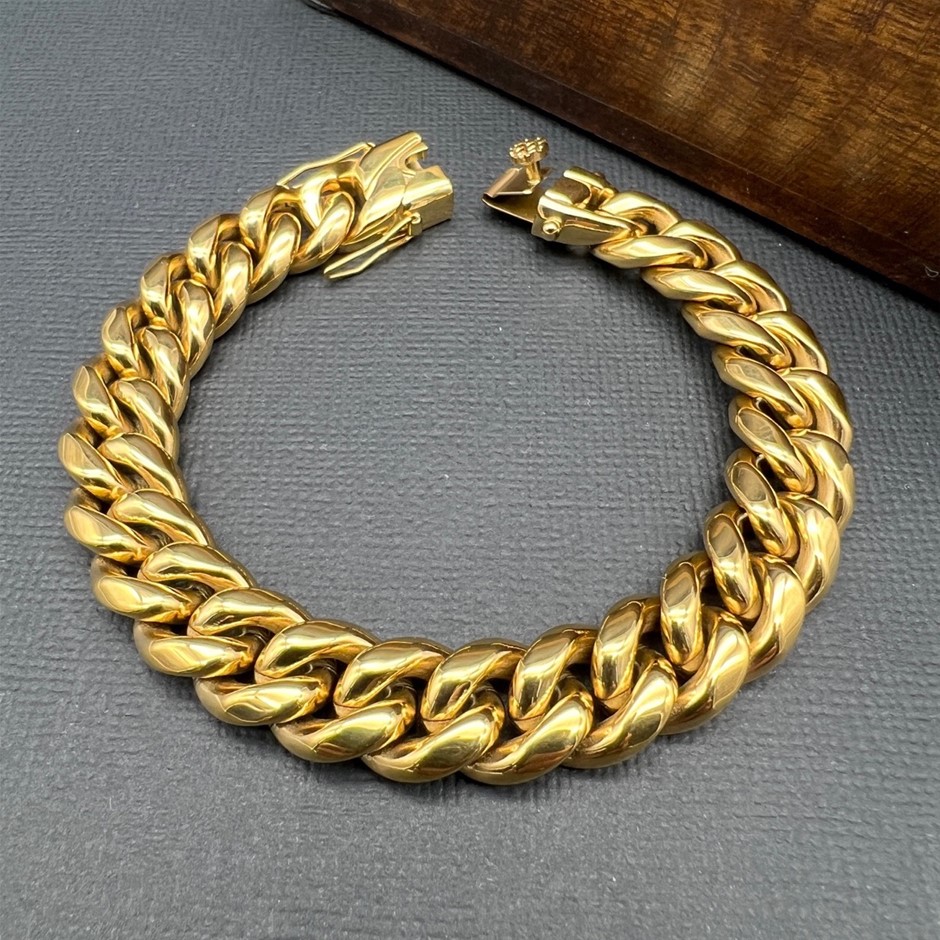18K Gold-Filled Cuban Curb Chain Bracelet, 12MM Wide - 20.3cm