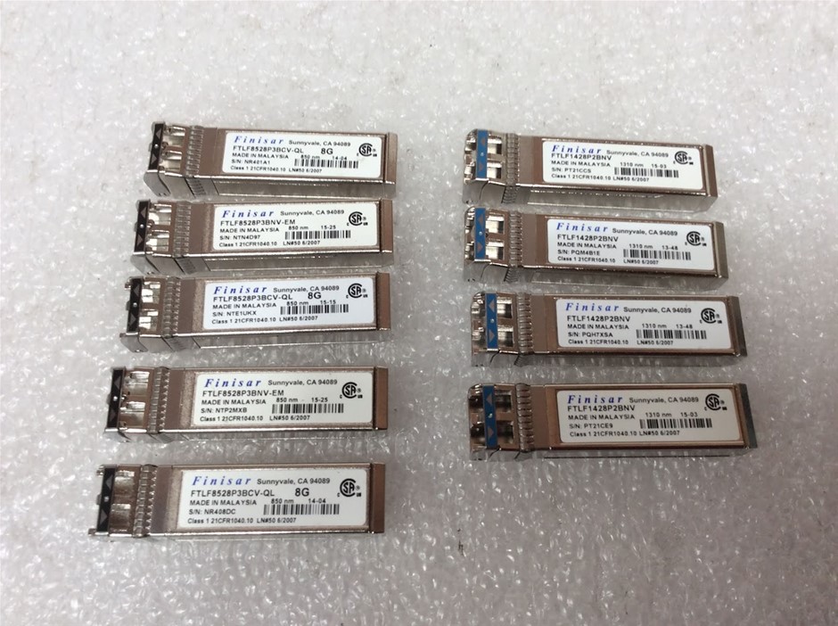 Finisar FTLF8528P3BNV & FTLF1428P2BNV 8G SFP+ Transceiver Modules(Lot of 9)