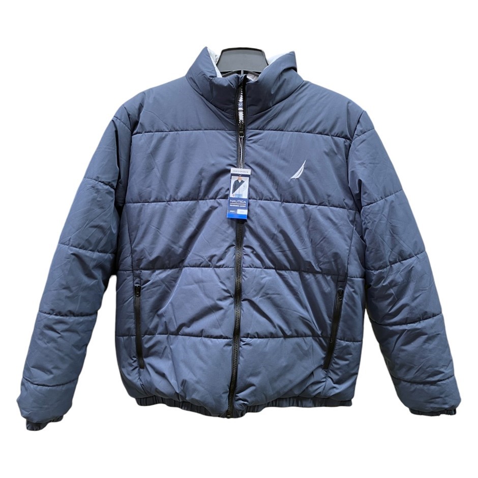 NAUTICA Men's Reversible Puffer Jacket, Size M, Performance, Navy/Grey (4NV