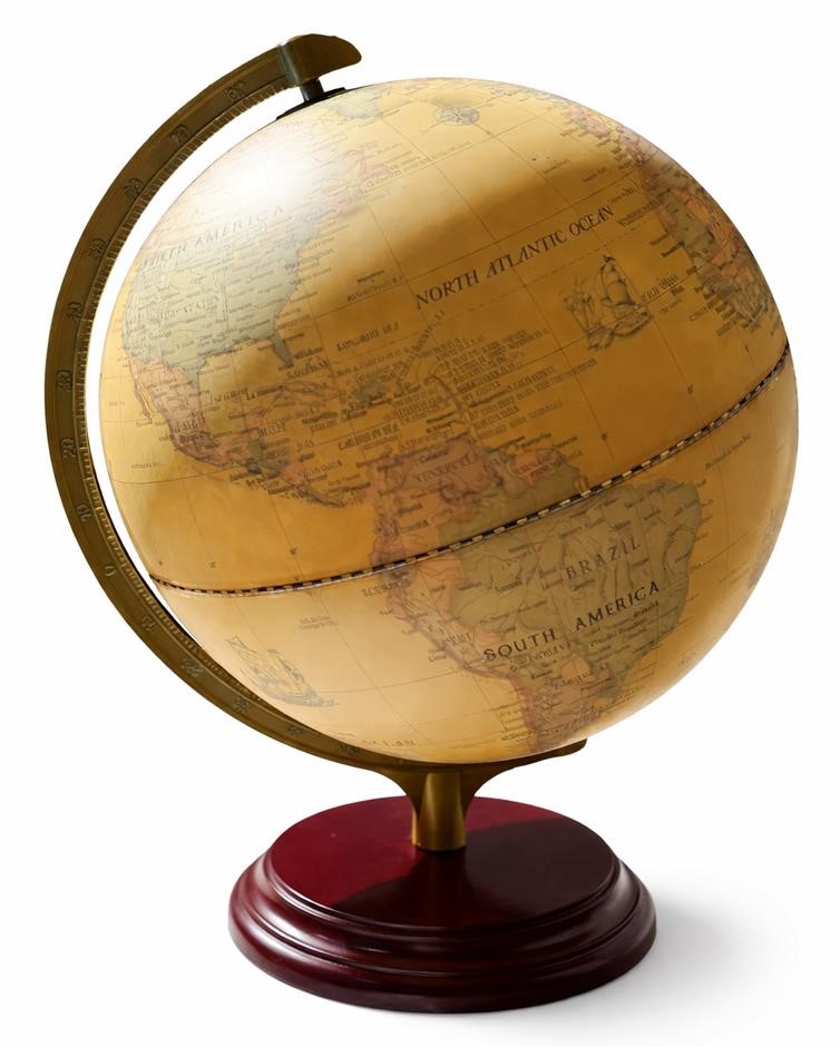 ANTIQUE WORLD 30cm Diameter 360° Rotatable Globe with Stable Wooden Base.