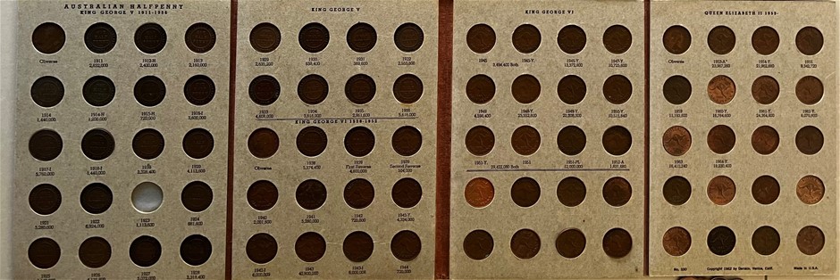 Australia Pre Decimal Cooper Half Pennies Set Of 79 Coins, in Album
