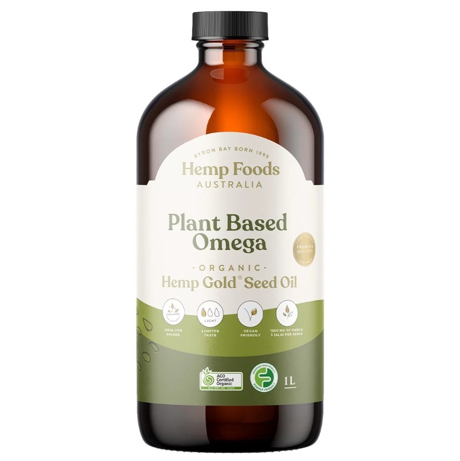 HEMP FOODS AUSTRALIA Plant Based Omega Organic Hemp Gold Seed Oil, 1L.