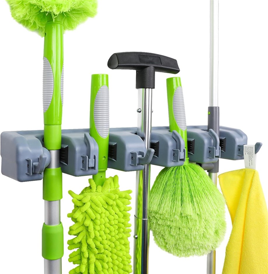 Amazon Basics Broom Holder Wall Mount and Garden Tool Organizer, 6 Hook