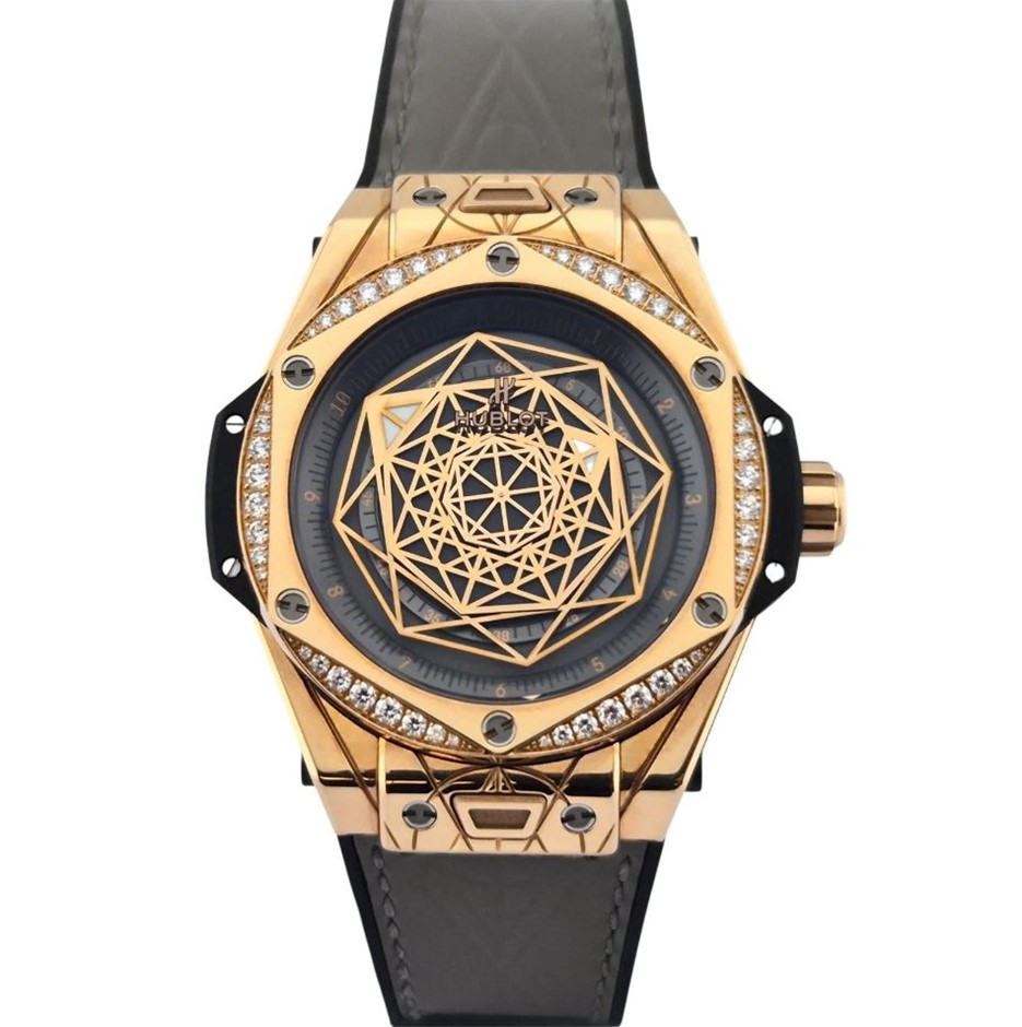 HUBLOT BIG BANG ONE CLICK SANG BLEU KING GOLD GREY DIAMONDS 39MM BXP COA