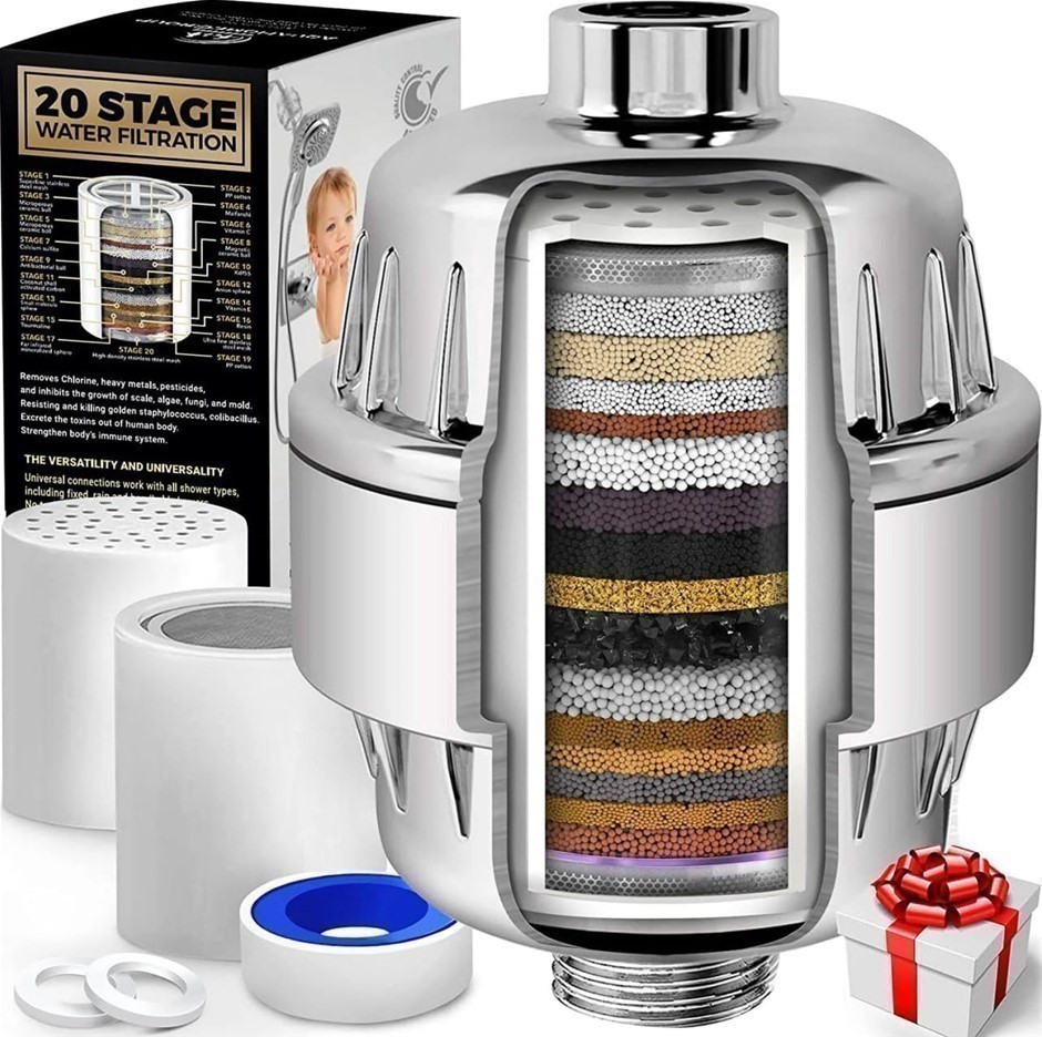AQUAHOMEGROUP 20 Stage Shower Filter with Vitamin C E for Hard Water - High