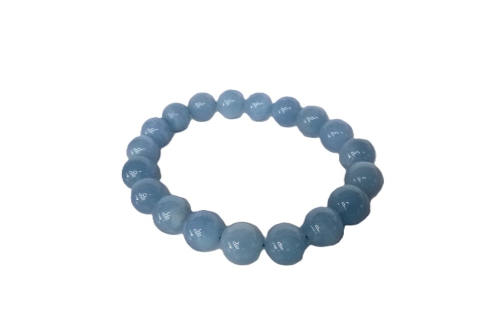 Door Welcome Ice Bad Work Change Aquamarine Blue 18 Beads Stretch Bracelet