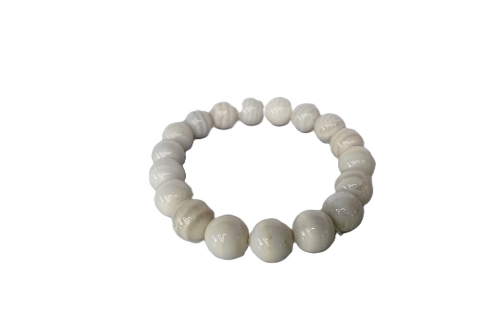 Welcome To Macau Ice Continuation White Marble 18 Beads Stretch Bracelet