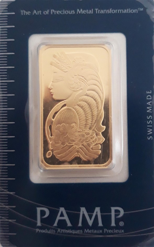 1 Troy Ounce Fine Gold Pamp Lady Fortuna Rectangular Shaped Sealed Ingot