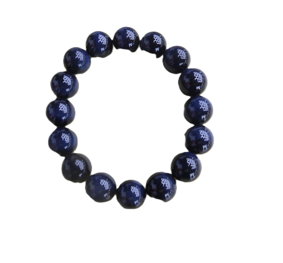 Polished Blue Tiger s Eye Gemstone 16 Beads Stretch Bracelet With Box