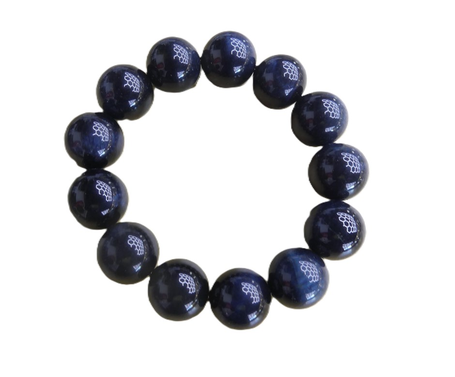 Natural Blue Tiger s Eye Stone 13 Beads Stretch Bracelet With Box