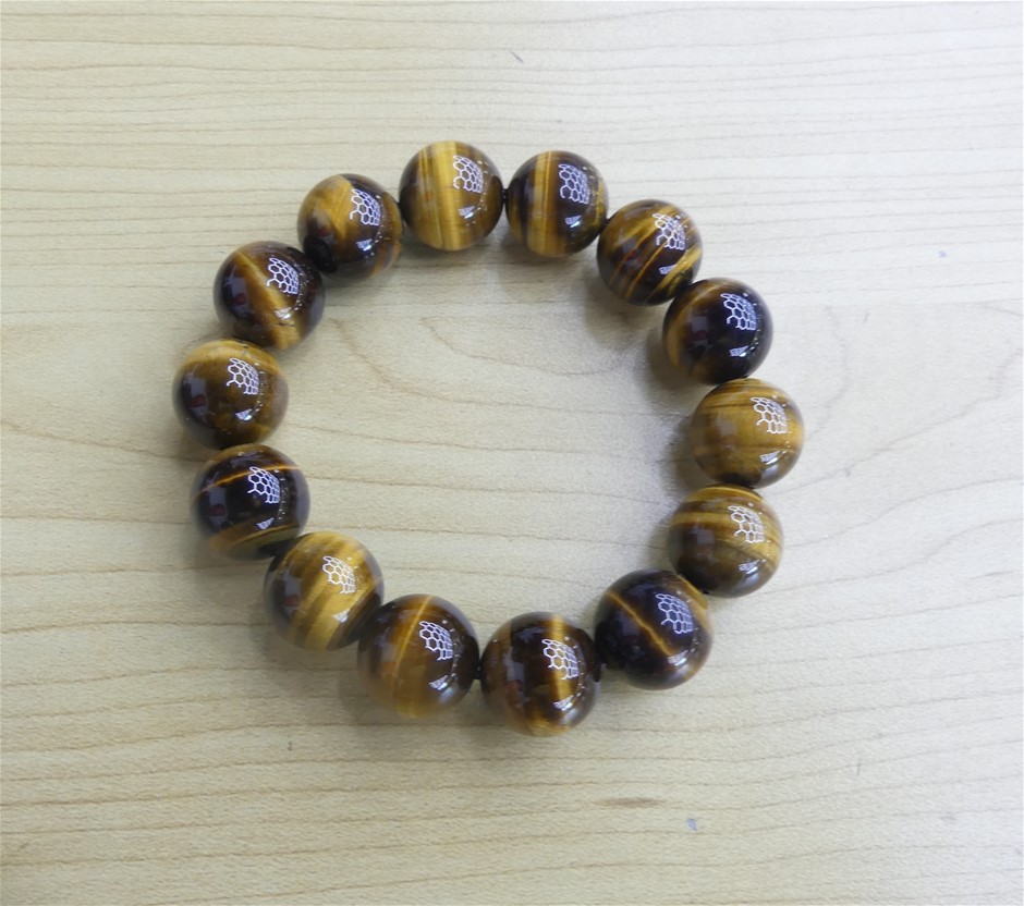 Natural Yellow Tiger Eye Stone 14 Beads Stretch Bracelet With Box