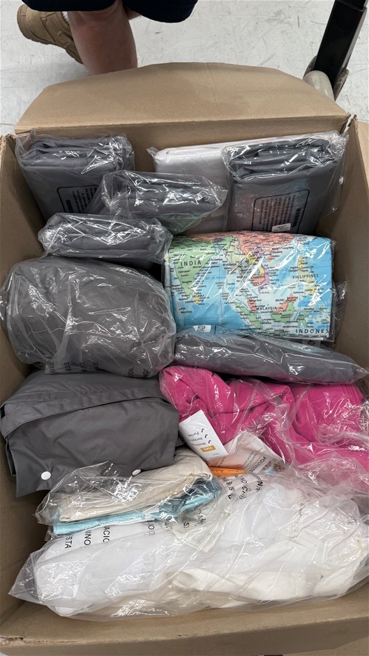 Assorted Box of Curtains, Linen etc. NB: Items may not be in original packa