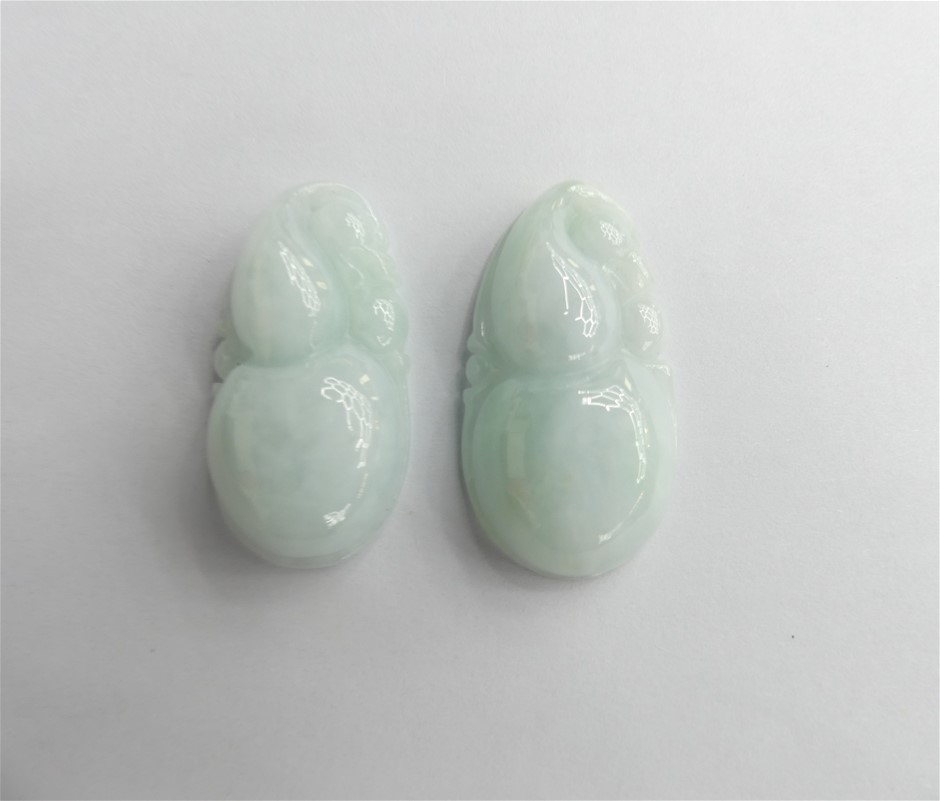 ( 2 Pack ) Pale Green Translucent Carved Jadeite Jade Pendants