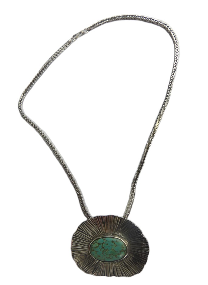 Sterling Silver And Turquise Pendant Necklace