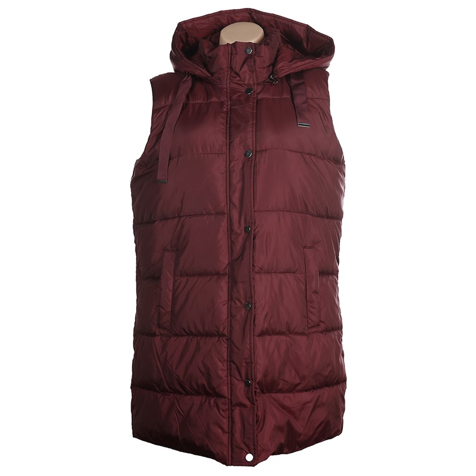 WEATHERPROOF Women's Long Down Puff Vest, Size M, 100% Polyester, Merlot.