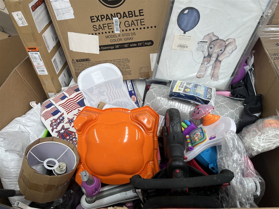 Pallet Of Assorted Home & Baby Products; Incl. King Head Board, Safety gate
