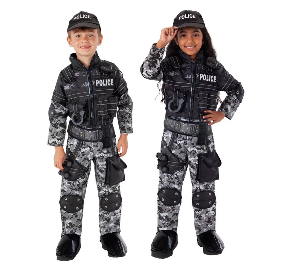 TEETOT Police Team Kids' Costume, Size 7-8, 26514. NB: missing toy cuffs.