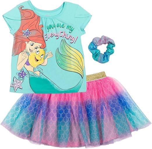 3pcs x DISNEY PRINCESS Girls T-Shirt ,Tulle Mesh Skirt & Scrunchie Outfit S