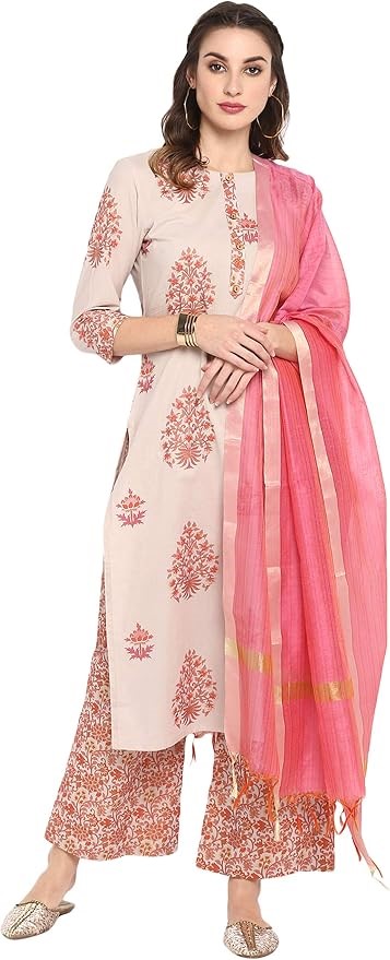 JANASYA Women's Pure Cotton Kurta with Palazzo and Dupatta, SET172. Buyers