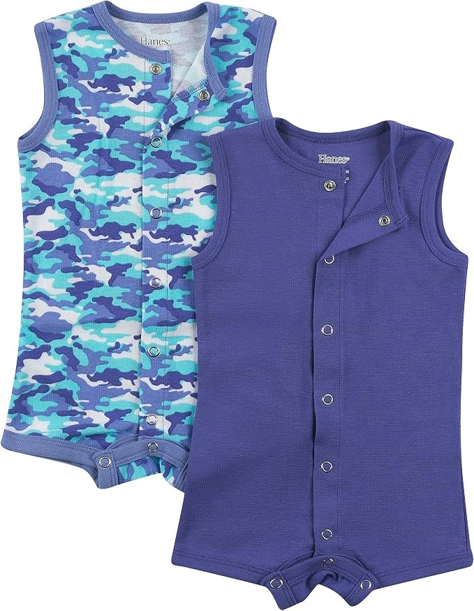 HANES Kid's P2 Sleeveless Flexy Romper, Size 18-24M, Purples, BF1RO2. Buye