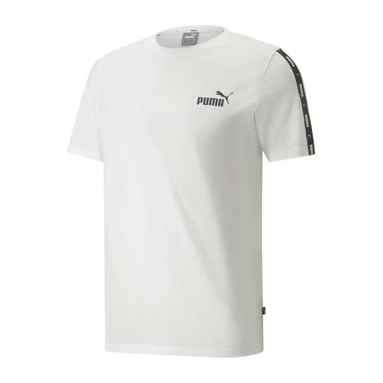 PUMA Men's ESS+ Tape Tee, Size XL, Cotton/Polyester, White. Buyers Note -