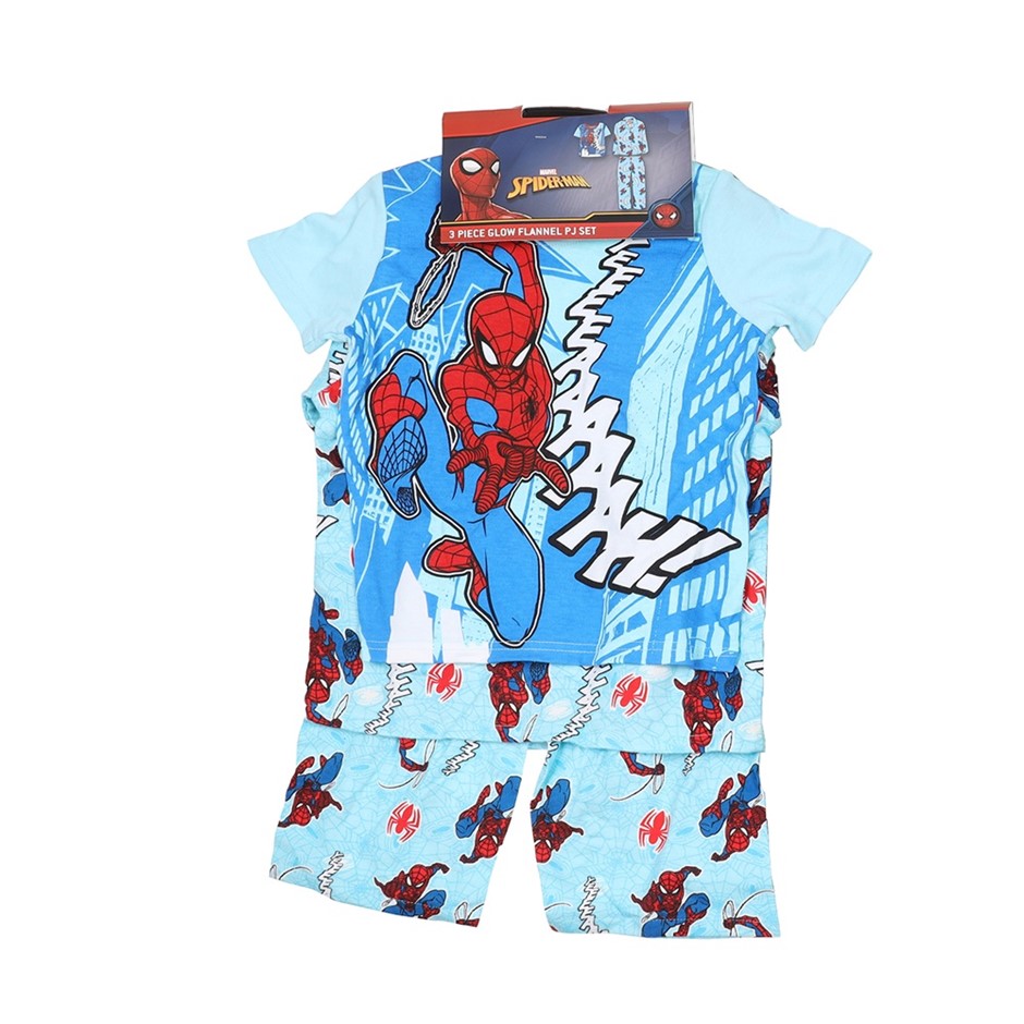 3pcs x MARVEL Boy's Glow Flannel PJ Set, Size 4, Spiderman Blue. Buyers No