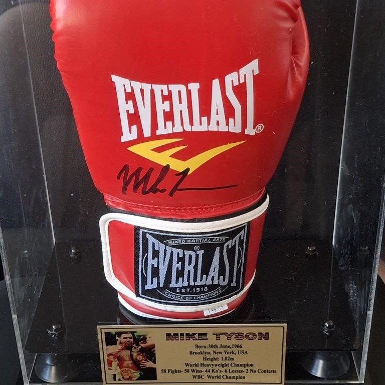 MIKE TYSON SIGNED GLOVE IN DISPLAY CASE