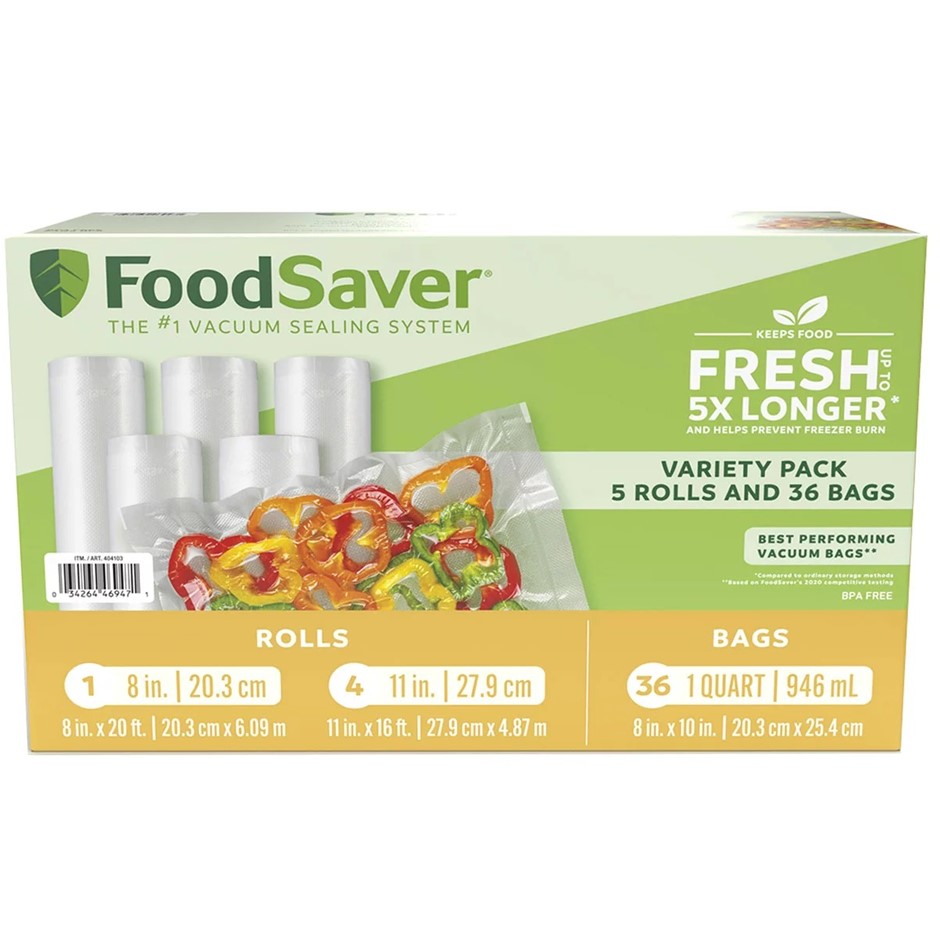 FOODSAVER Vacuum Seal Rolls & Bags Variety Pack. NB: Damaged packaging.